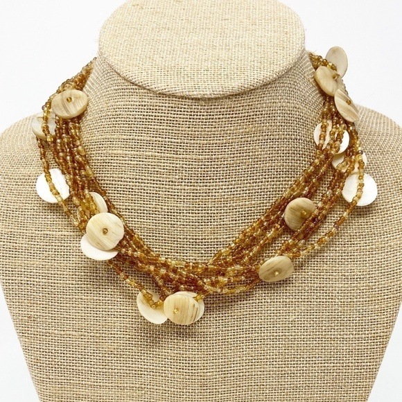 8 Strands of Brown & Amber Beaded Necklace - Picture 1 of 5